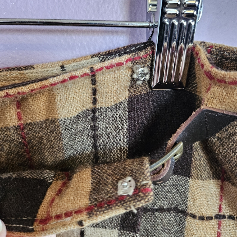 Rena Rowan Vintage Wool Blend Plaid Western Cabincore Buckled Wrap Midi Skirt - Picture 5 of 13